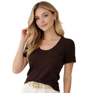 Fedeli Chocolate Brown Short Sleeve Knit Italian Cashmere Sweater